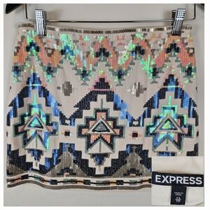 Express XS Sequin Mini Stretch Pull On Skirt Cotton Blend Fully Lined A0414